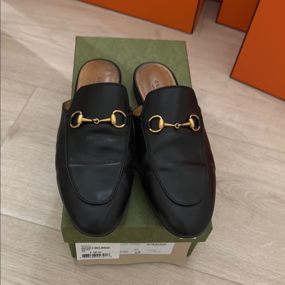 Gucci Shoes - Gucci Black Leather Horsebit Mule Clogs with Gold Hardware